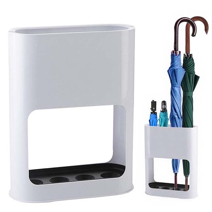 NenFuoeec Paragüero, 22 x 9 x 28 cm Paraguas Organizador de Ahorro de Espacio, Soporte para Paraguas 4 Ranuras, con Bandeja de Goteo Extraíble, para Decoración Del Hogar, Blanco