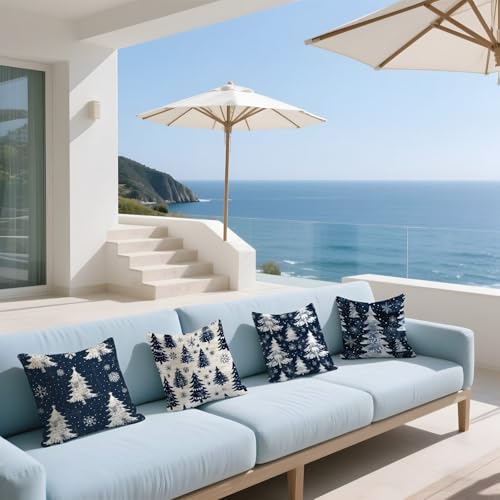 Housse de coussin bleu marine 50x50 cm en velours imperméable et chic