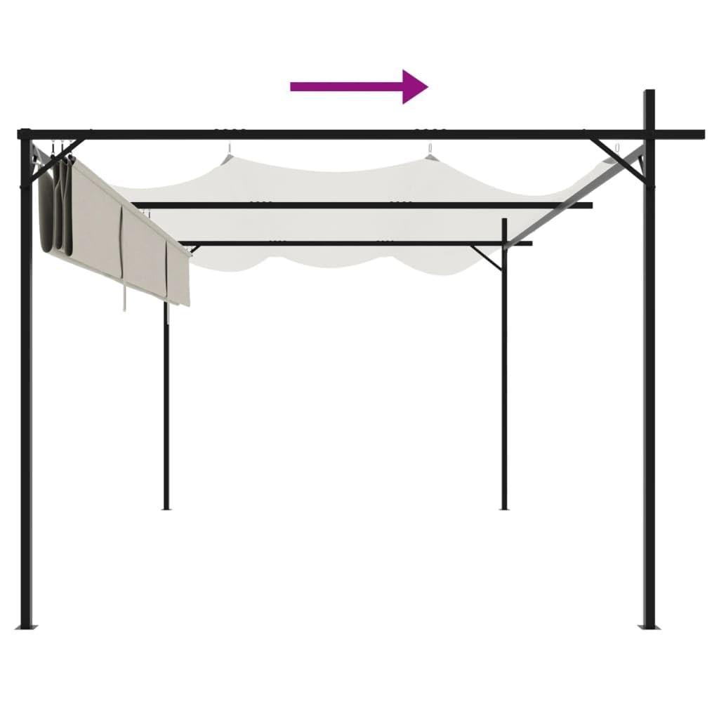 Pergola avec toit coulissant Crème en acier revêtu par pulvérisation et aluminium 395 x 292 x 230 cm Tente de jardin avec protection UV et distributeur d'ombre pour jardin, terrasse, fête