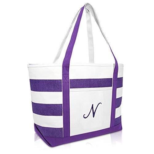 DALIX Monogrammed Beach Bag and Totes for Women Personalized Gifts Purple N