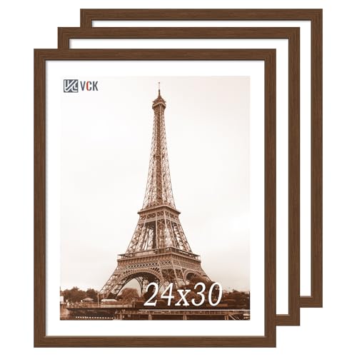 Image of VCK 24x30 Poster Frame Solid Wood brown 3 Pack Picture Frames 24 x 30 Inches with Wall Mounting Hanging