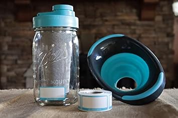 Brewing America 1qt Mason Jar Cold Brew Coffee Maker with Dissolvable Labels and Funnel - All Teal