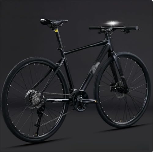 VoyageViewロードバイク、700C x 32C高炭素鋼フレーム、27/30スピード、内装ケーブルルーティング、ディスクブレーキ、街乗り、通勤、通学に最適、身長165cm以上の人に適しています (オブシディアンブラック/ストレート,24速) [並行輸