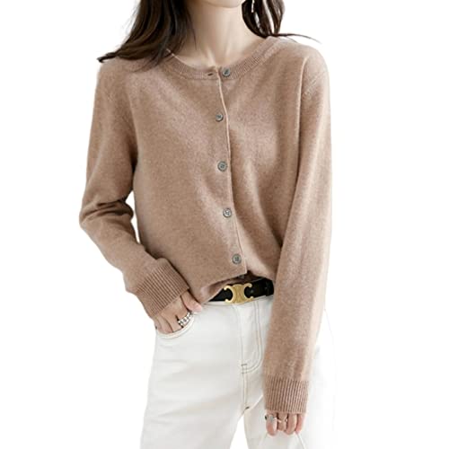 MOGSA Cardigan-Pullover Femmes Cardigans Pullover Col rond Printemps Automne Tricot Cachemire Cardigans une rangée Pullover Femmes, camel, M (50-55)kg