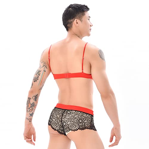 Men's Sissy Lingerie Set - Sexy Floral Lace Crossdresser Underwear Bra with Bowknots for Nightwear, Crossdressing, Roleplay4