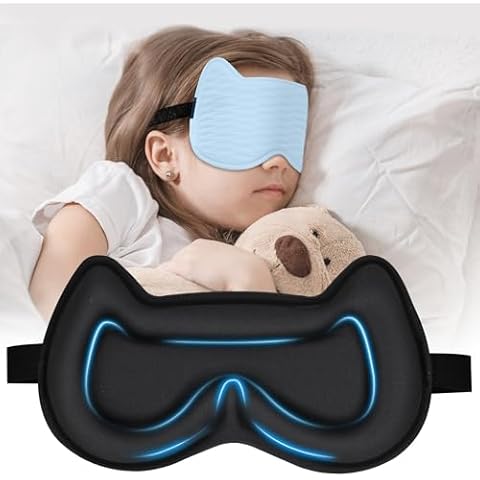 3D Kids Sleep Eye Mask: 3D Contoured Cup Sleeping Masks, Blindfold Sleep Eye Cover with Adjustable Strap, Memory Foam Lightweight Night Eyeshade for Boys Girls Teens (Blue) Cover
