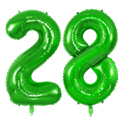 Number 28 Balloons for 28th Birthday Party Decorations, 0-100 Large No.28 Balloons for Women Men and Her Him, 40 Inch Fruit Green Foil Helium Balloon for 28 Year Old Anniversary Decorations