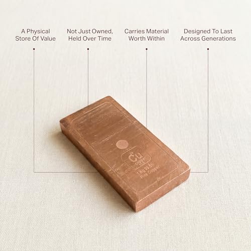 Image of P•TAL Pure Copper Brick 1 Kg (1000g) - 99%+ Solid Copper Ingot, Heavy Cast Copper Block for Investment, Puja, Craft & Industrial Use