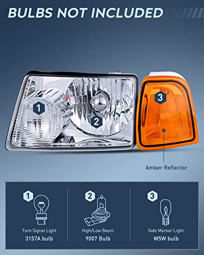 Nilight Headlight Assembly for 2001 2002 2003 2004 2005 2006 2007 2008 2009 2010 2011 Ford Ranger Replacement Headlamp Chrome Housing Amber Reflector