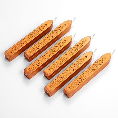 6 Pack Pattern Wick Sealing Wax Sticks for Wax Seal Stamp (Dark Gold)
