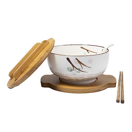 lachineuse - Grand Bol Asiatique en Porcelaine - Soupe & Nouilles - Teinte Blanche ⌀ 16 cm - Style Japonais Zen - Contenance 1000 ml - Cuillère, Baguettes &...
