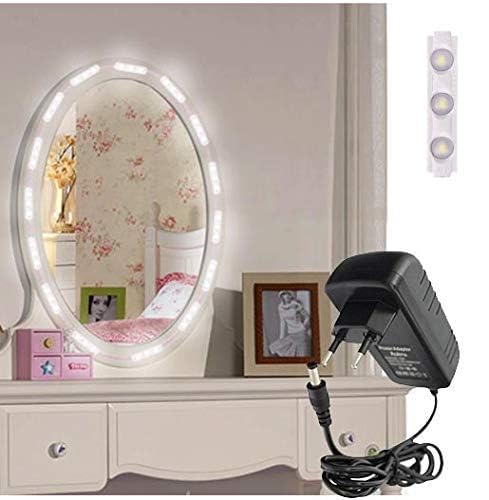 Vanity or Dressing Mirror Make-Up LED Module Light (White) Set of 20 Module or 60 LEDs (10 feet) with Adapter (Unframed, Wall Mount, Round) (Mirror Not Included) (Cool White)