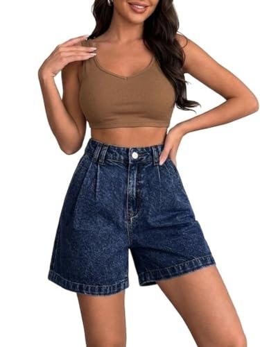 Image of PENTOO Women's Relaxed Fit Mid Rise Regular Length Denim Shorts
