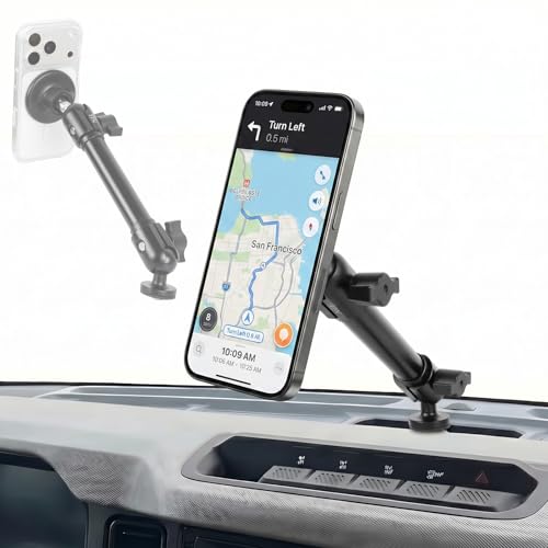 FPN Aluminum Alloy Phone Mount for Ford Bronco 2021 2022 2023 2024 2025 2/4 Door Dual 1 Ball 360 Rotation Strong Magnetic Phone Holder for MagSafe iPhone 17 16 15 14 13 12 Series