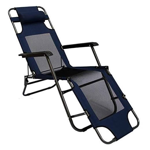 Chaise Longue Pliable pour Camping et Jardin Transat Inclinables avec Repose-tête Couleur Bleu foncé Structure en Acier Poids Max. supporté 100 kg 178cm