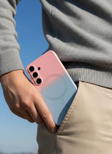 Image of amazon basics Gradient Mag-Safe Case for Samsung Galaxy S23FE 5G | Soft Silicone Shockproof Cover with Camera Protection | Slim Lightweight Design | Smooth Touch & Durable - Pink & Blue