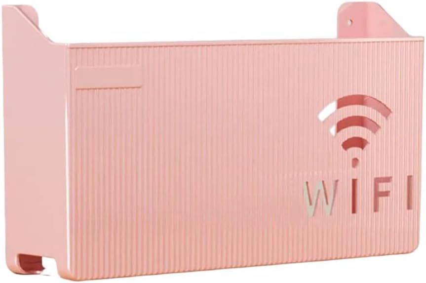 Wifi Router Storage Shelf, Wall Mount Network Equipment Holder Modem Cable Organizator, Plastic Router Bracket Storage Box for Living Room Decor(Pink)