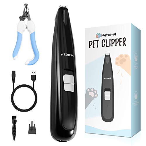 Petural Dog Clippers with LED Lighting Low Noise, 2-Speed Dog Grooming Clippers,Rechargeable Electric Clippers Trimming, Pet Clippers for Grooming Small Dog and Cat Around Paws, Eyes, Ears, Face, Rump