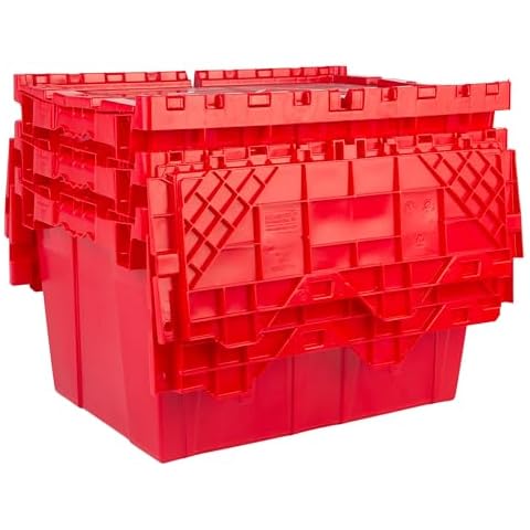 Hudson Exchange 21.9 x 15.2 x 12.8” (3 Pack) Storage Tote Distribution Container with Hinged Attached Lid, Red Cover