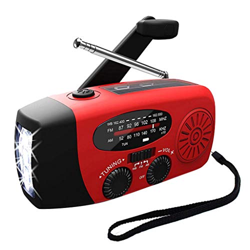 Cokbyavla Wind Up Solar Radio with Hand Crank, LED Torch, USB-A Output for Charging Mobile Devices, Solar panel, Hand Strap, Radio Antenna - Keep Your Solar Radio Charged All the Time (Red)