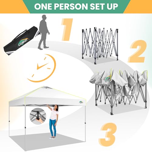 Image of COBIZI 10x10 Pop Up Canopy Tent, Outdoor Party Tent Without Sidewall One Push Setup Glow, 3 Adjustable Height Air Vent Waterproof UPF50+, Bag, 4 Sandbag, 8 Stake, 4 Rope for Beach, Commercial