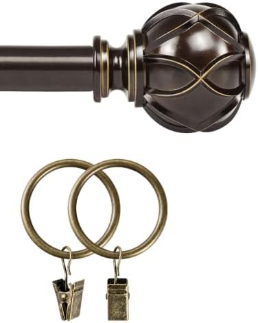 KAMANINA Bundle of 36-72" Antique Bronze Curtain Rod with Netted Texture Ends and Antique Bronze Curtain Rings with Clips 20 Pack, with Interior Diameter 1.5 In image 4