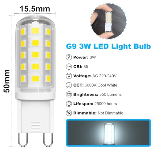 LUTW G9 LED Bulbs Cool White 3W, Equivalent 30W, 40W G9 Halogen Bulbs, Non-dimmable - Image 2
