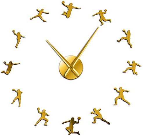 Amazon Co Jp 壁掛け時計 掛け時計 ウオールクロック サイレント 連続秒針 おしゃれ 北欧 可愛い ハンドボール 選手アクリルシルエットミラーステッカーdiy壁アート巨大壁時計ティーンエイジャールームスポーツ装飾ハンドボールコーチギフト 大文字 電池式