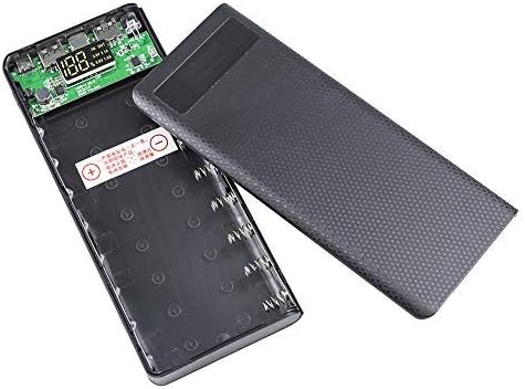 DIY Power Bank 8 x 18650 Flat Head Battery Charger,2 USB Output Ports Plastic Shell Box with LCD Display,Micro/Phone/Type-c Input Port Power Bank Box with Flashlight (Dark Black)