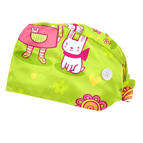 Casquette de travail mixte imprimé jolies filles et lapins - Lot de 2 couvre-chefs réglables
