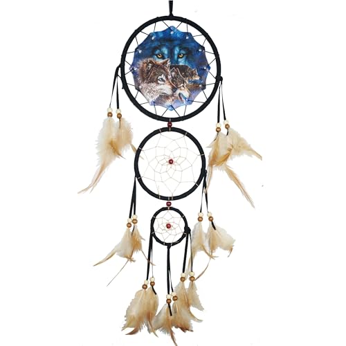 Remorelt - Attrape-rêves loup, aigle, ours - Décoration murale pour chambre à coucher, décoration d'intérieur de Noël, accessoire de chambre, décoration de plumes de lune blanches - Pendentif mural
