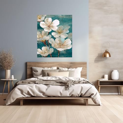 Fleurs or toile murale tableau poétique grand format pour maison