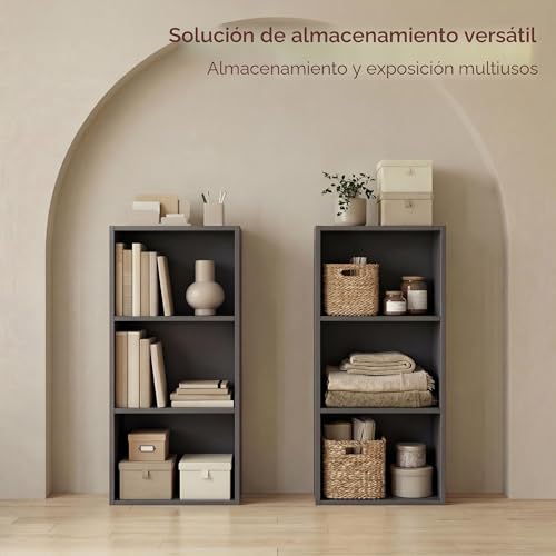 Estantería de madera gris compacta para resolver la falta de espacio en despachos 5