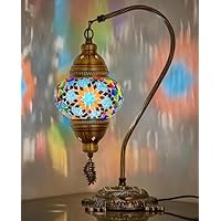 DEMMEX Lampada Turca Autentica In Mosaico - Fatta A Mano In Turchia - Vetro Colorato E Base In Metallo Anticato - Lampada Da Tavolo Marocchina