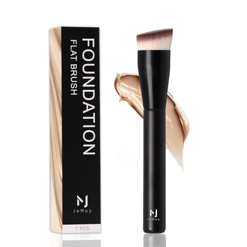 JoMay Flat Top Kabuki Foundation Brush – Vegan Makeup Brush for Liquid, Cream & Powder – Dense, Soft Bristles for Buffing & Blending – Black