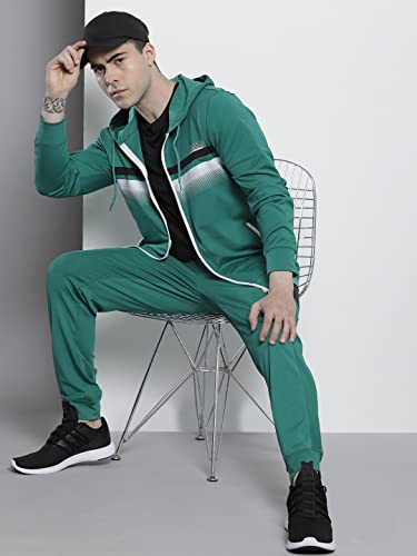 Image of The Indian Garage Co Men Regular Fit Placement Print Hooded Sweatshirt & Joggers Tracksuits