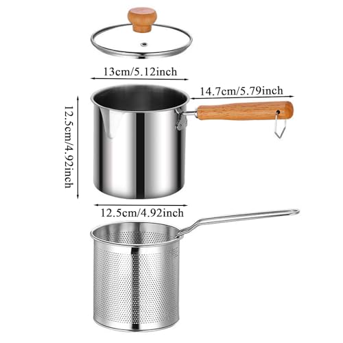 Miniatura 6 de Freidora Acero Inoxidable - Freidora Pequeña Con Cesta, Malla Y Tapa A Prueba De Polvo - Olla Colador Versátil Para Grasa, Freír, Cocinar