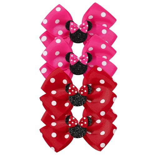4PCS Mouse Ears Hair Bow Clips, 3 Inch Toddler Girls Polka Dot Hair Accessories, Birthday Party Decoration for Baby Toddler Girls