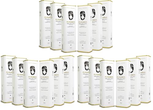 P.J. KABOS 2024/25 Harvest, High Phenolic (450+mg/kg), Premium Greek Extra Virgin Olive Oil, Kosher, Greece, Cold Extracted, 6 x 16.9 oz Tin, Koroneiki, "Family Reserve - Medium" (Pack of 3)