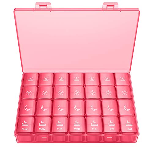 Image of XL Pill Organizer 4 Times a Day, BUG HULL Extra Large Weekly Pill Box Case, 7 Day Vitamin Container Daily Pill Holder for Cod-Liver Oil, Vitamins, Supplements