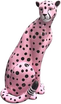 Pink Leopard Statue Home Decor, Modern Resin Cheetah Decorative Sculpture for Entryway, Living Room, TV Stand, Bookshelf, or Office