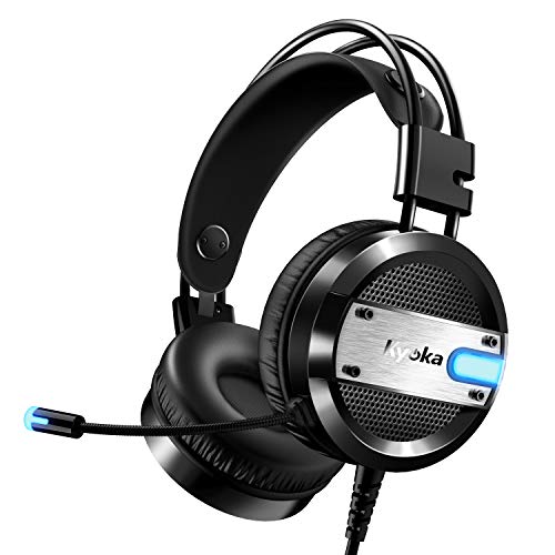 ヘッドセット USB KYOKA 在宅勤務 ゲーミングヘッドセット 高音質 軽量 LED PCヘッドホン【7.1ch バーチャルサラウンドサウンド】 イズキャンセリング マイク付き 有線 会議通話 ボイスチャット スイッチ FPS ゲーム用 PC用ヘッドセット 50MMドライバー 密閉型 騒音抑制 男女兼用 ヘッドホン USB接続 Nintendo Switch/PS4 Pro/PC等対応 (ブラック)