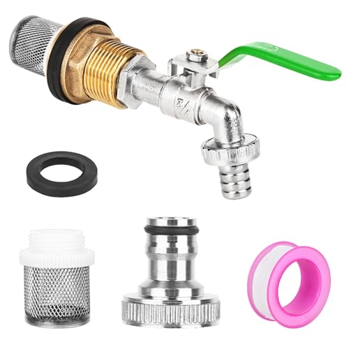 CTDMJ Kugelauslaufhahn 3/4 Zoll Kugel-Auslaufventil Messing Wasserhahn für Regentonne mit Filterstopfen Universal Frostsicher Garten Wasserhahn Kugel-Auslaufventil (Grün)