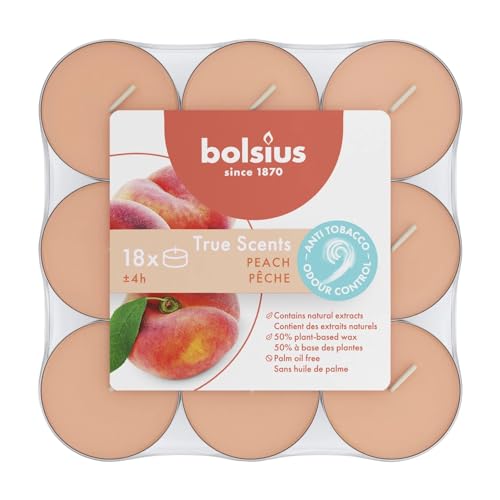 Bolsius True Scents Velas perfumadas, 18 unidades, antitabaco, melocotón, 4 horas de combustión por vela