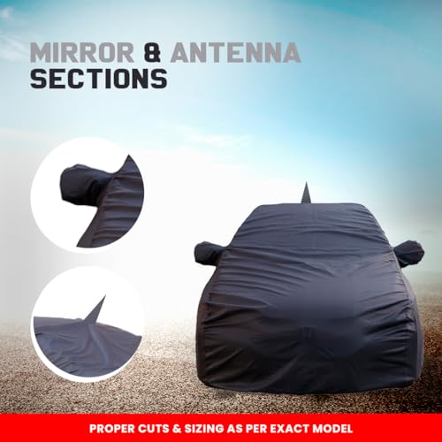Image of Autofact Waterproof Car Body Cover Compatible with Hyundai Grand I10 Nios (2019 to 2022) with Mirror and Antenna Pockets, 4 x 4 American Matty, Long Lasting Strong Durable Material, Grey Color