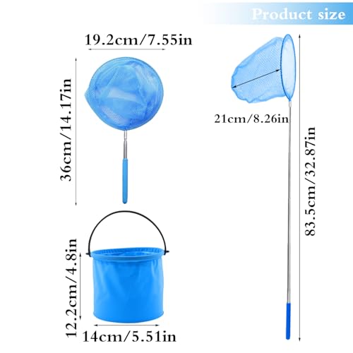 Kapokr Kescher Kinder Teleskop Kächersieb Kinder Schmetterlingsnetz with Faltbarer Eimer Kinder Kescher zum Fangen von Insekten Angeln Outdoor Natur Wissenschaft Exploration (Blau)