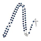 Concepto de diseño: el rosario está diseñado con cristal azul oscuro y personajes de cruz plateados, bellamente diseñado, y la combinación de colores es muy armoniosa, transmitiendo amor y redención a las personas, con un excelente significado.