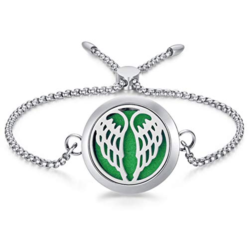 Essential Oil Diffuser Bracelets - Stainless Steel Angel Wings Diffuser Locket Aromatherapy Chain Adjustable Bracelet Jewelry Set for Women Men Girls Boy Kid Christmas New Year