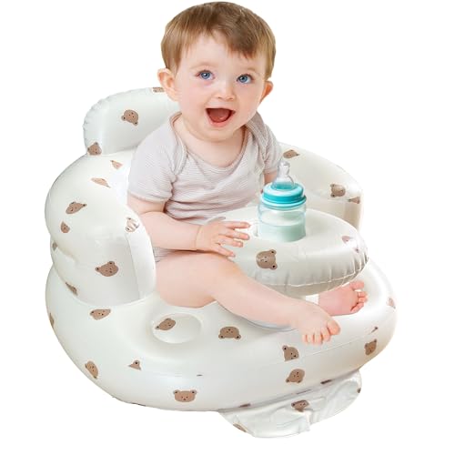 Image of Baby Inflatable Seat with Tray for Babies 3-36 Months, Built in Air Pump, Baby Support Seat Summer Toddler Chair for Sitting Up, Baby Shower Chair Floor Seater, Infant Back Support Sofa