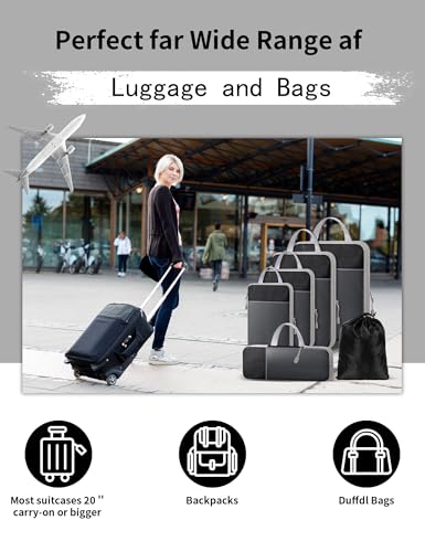 NMNGB 6 Stück Kompression Packwürfel für Koffer Essential Tasche mit Mesh Erweiterbar Reise Organizer Reißverschluss Multifunktions Organizer Schwarz